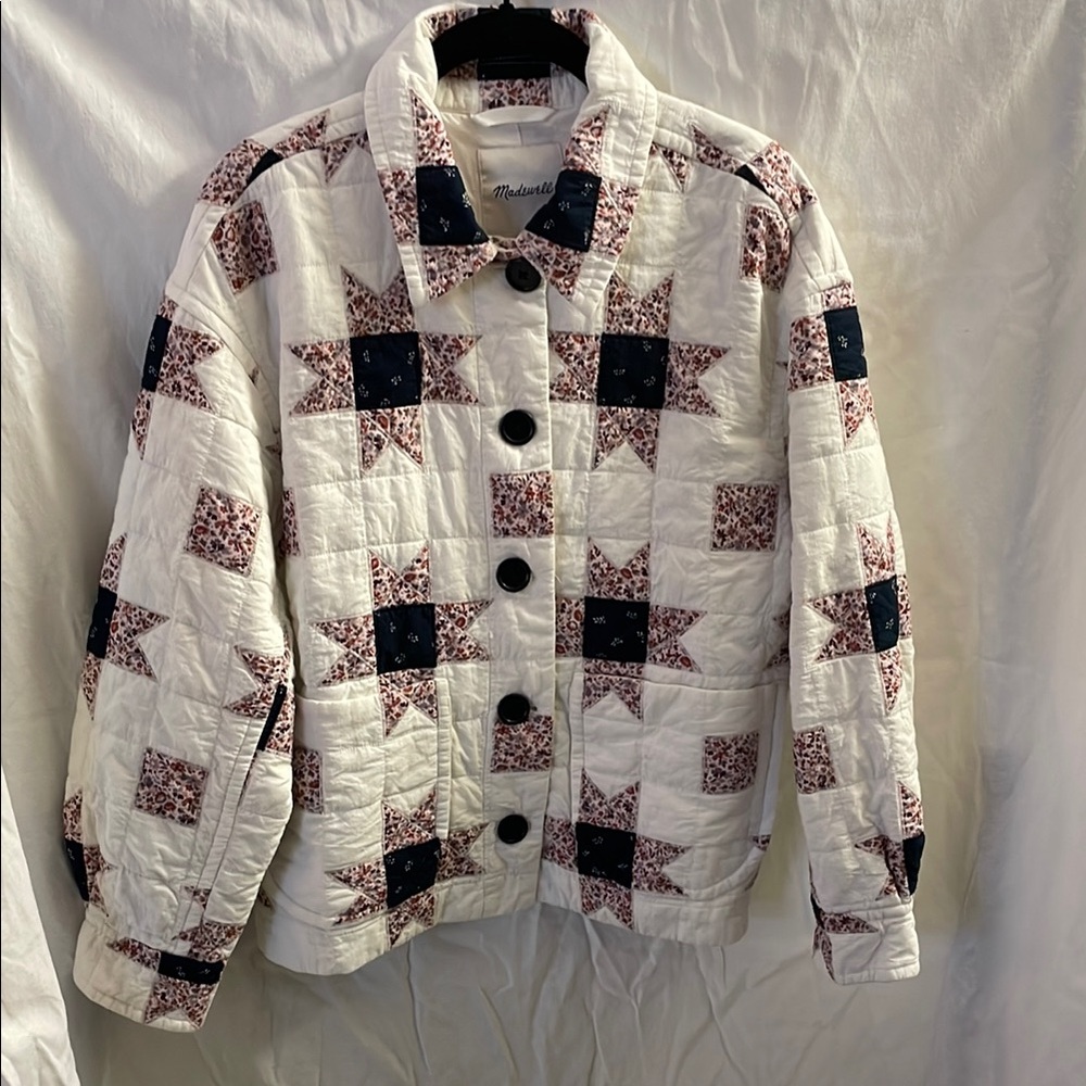 Madewell White and Blue Patchwork Jean Jacket